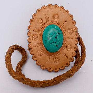 American Darling ADJW103C Braided Genuine Leather Jewelry Necklace with Leather Concho